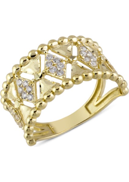 14 Ayar Altın Sıralı Üçgen Yüzük YZK352