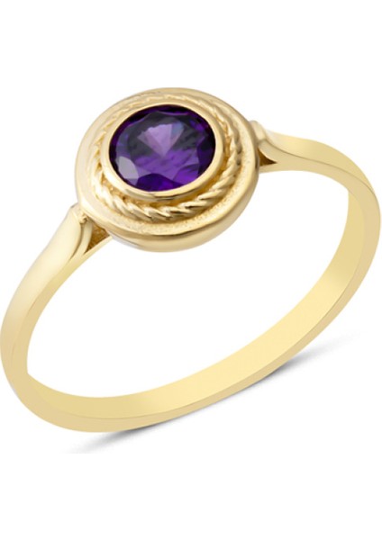 14 Ayar Altın Sıvamalı Mor Taşlı Yüzük YZK373B