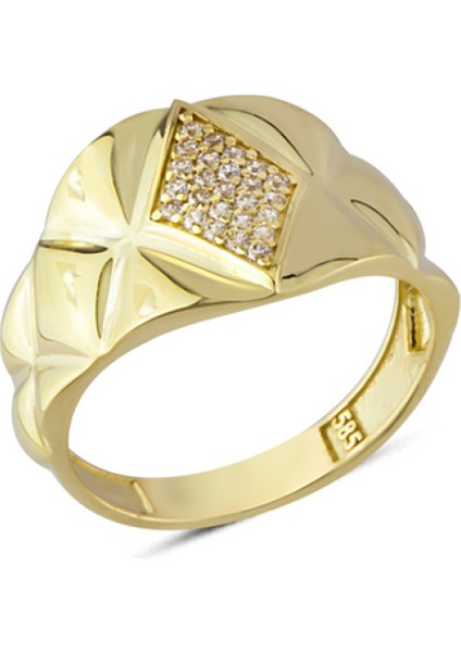 14 Ayar Altın Dörtgen Taşlı Yüzük YZK306