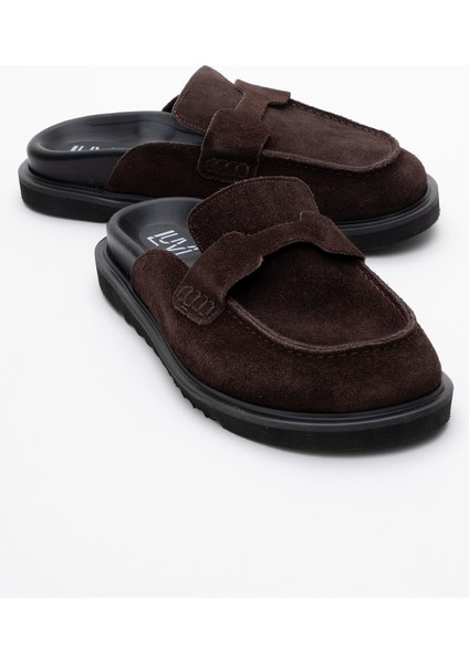 Laven Kahve Süet Deri Kadın Terlik