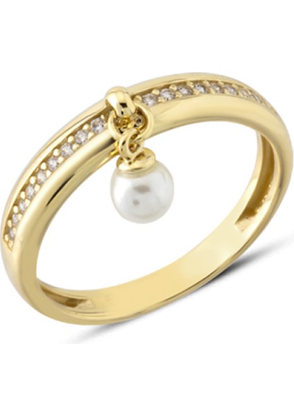 14 Ayar Altın Sallantılı Incili Yüzük YZK398B