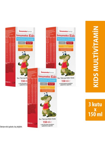 Kids Multi Vitamin ve Mineraller Içeren Sıvı Takviye Edici Gıda 150 ml x 3 Adet