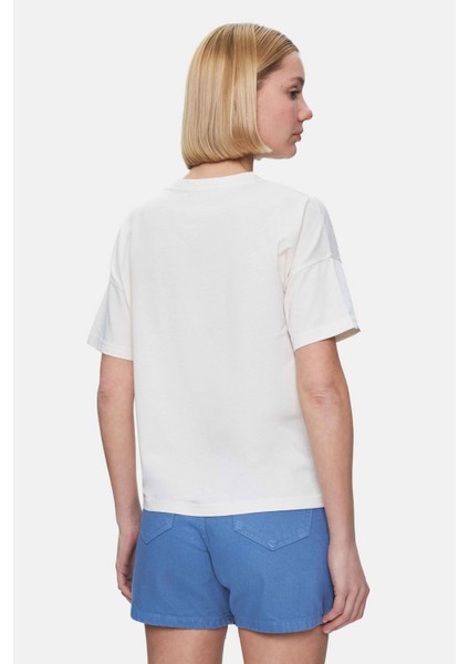 Odette Kemik Rengi Bisiklet Yaka Baskılı Loose Fit Kadın Tshirt modelleri