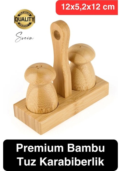 Özel Tasarım Standlı Bambu Tuzluk Karabiberlik 2'li Mantar Set Baharatlık Biberlik Antibakteriyel