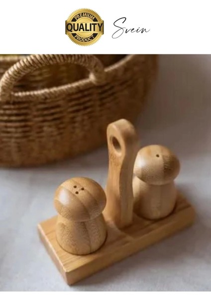 Özel Tasarım Standlı Bambu Tuzluk Karabiberlik 2'li Mantar Set Baharatlık Biberlik Antibakteriyel modelleri