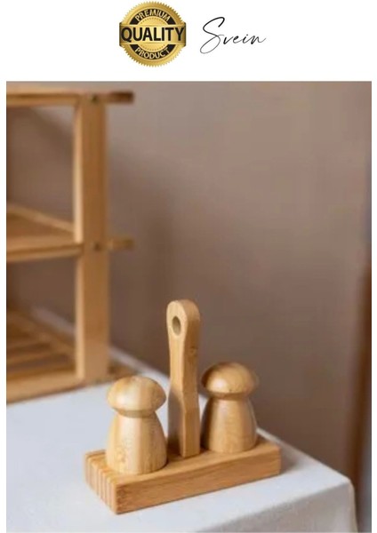 Özel Tasarım Standlı Bambu Tuzluk Karabiberlik 2'li Mantar Set Baharatlık Biberlik Antibakteriyel fırsatları