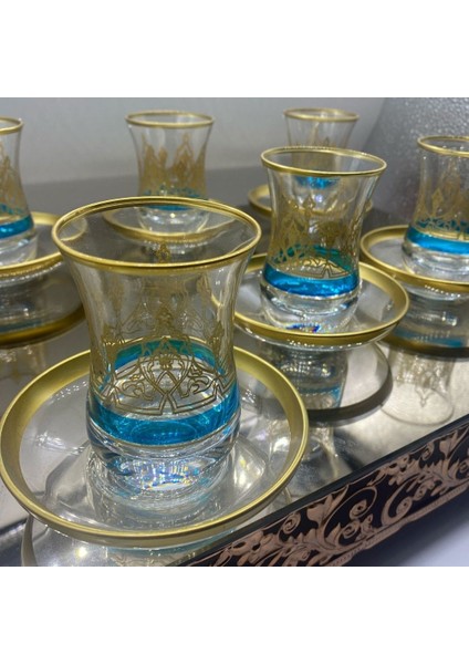 Desenli 6 Kişilik Çay Bardağı Seti