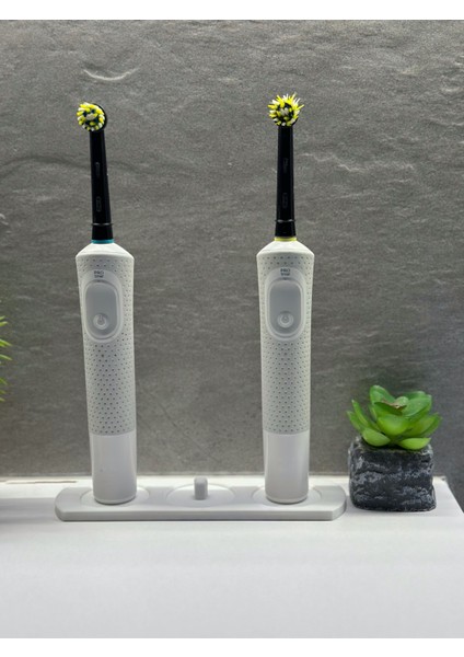 Şarjlı ve Pilli Diş Fırçalık Tutucu Stand 3 Bölmeli Beyaz