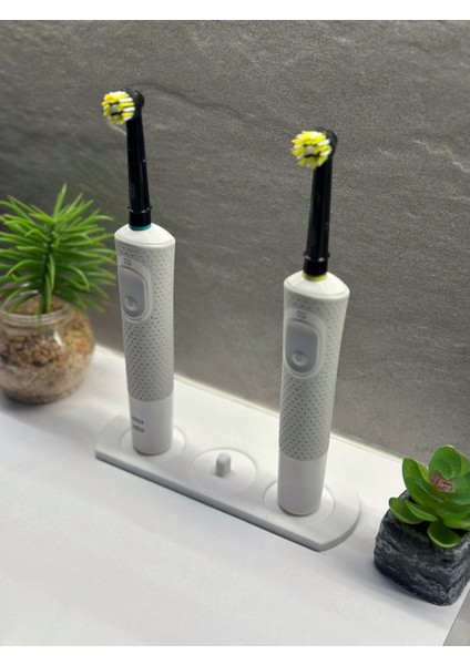 Şarjlı ve Pilli Diş Fırçalık Tutucu Stand 3 Bölmeli Beyaz