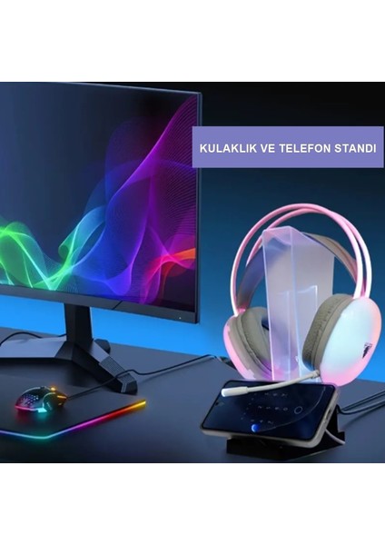 Rgb Oyuncu Kulaklığı Standı + Telefon Standı LED Işık Kulaklık ve Telefon Tutucu indirimleri