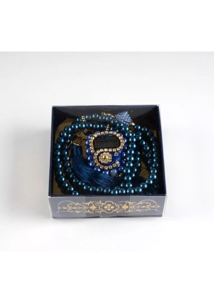 Taşlı Zikirmatik Tesbih Hediye Seti (Lacivert)