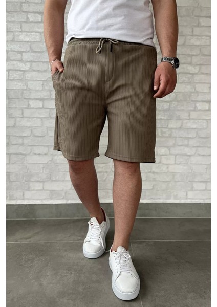 Bel Bağcıklı Çizgi Desenli Erkek Şort P-00015947