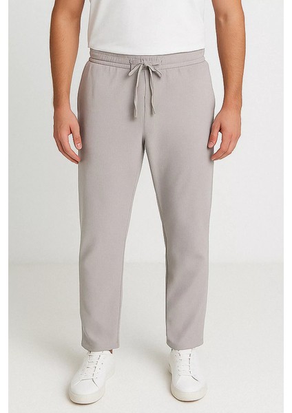 Erkek Duble Paça Kendinden Desenli Bel Bağlamalı Pantolon P-00015934