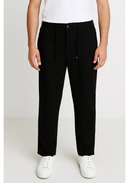 Erkek Duble Paça Kendinden Desenli Bel Bağlamalı Pantolon P-00015934