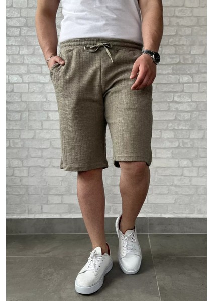 Kendinden Desenli Bel Bağcıklı Erkek Şort P-00015954