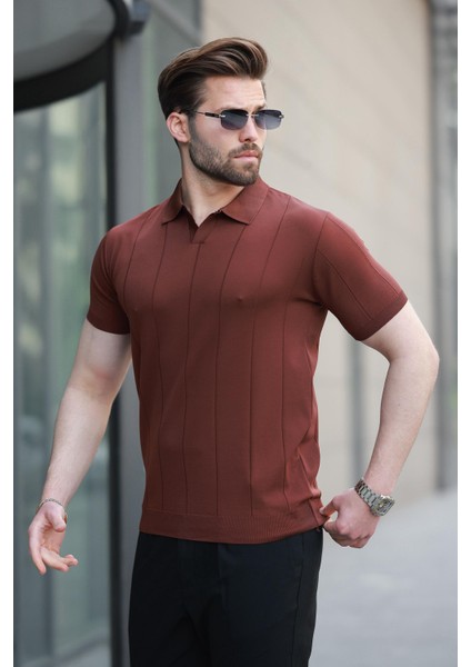 Kiremit Polo Yaka Triko Erkek Tişört E7417 modelleri