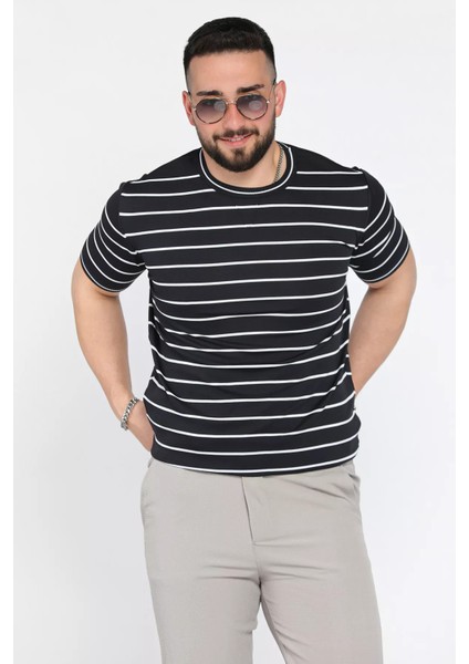 Erkek Bisiklet Yaka Çizgili Triko Tişört P-00015983