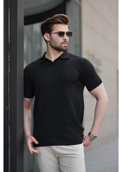 Siyah Polo Yaka Triko Erkek Tişört E7417