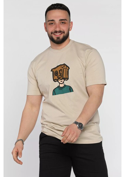 Bisiklet Yaka Kol Katlamalı Baskılı Erkek Tişört P-00015993 fiyatları