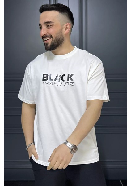 Yazı Baskılı Erkek Bisiklet Yaka Tişört P-00015994