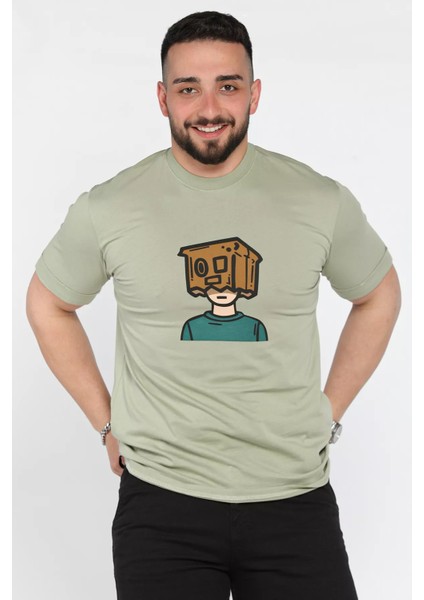 Bisiklet Yaka Kol Katlamalı Baskılı Erkek Tişört P-00015993