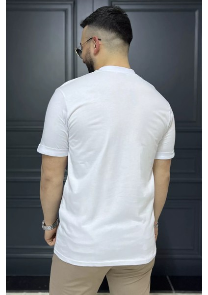 Bisiklet Yaka Kol Katlamalı Baskılı Erkek Tişört P-00015993 fırsatları