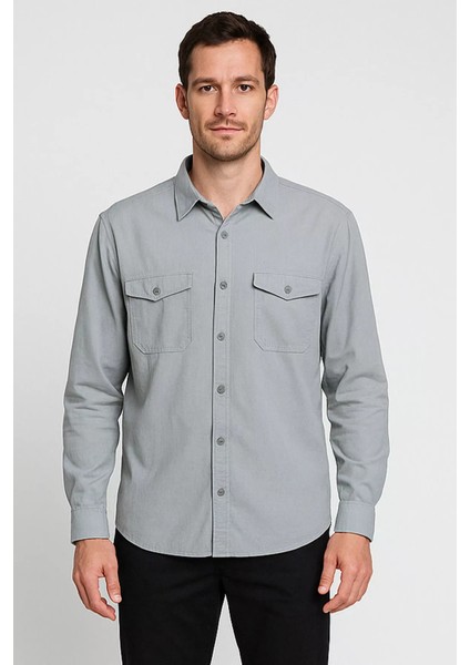 Çift Cepli Erkek Uzun Kol Gömlek P-00015989