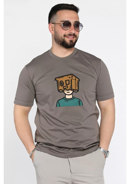 Bisiklet Yaka Kol Katlamalı Baskılı Erkek Tişört P-00015993