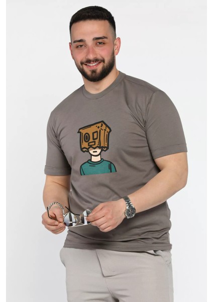 Bisiklet Yaka Kol Katlamalı Baskılı Erkek Tişört P-00015993 fırsatları