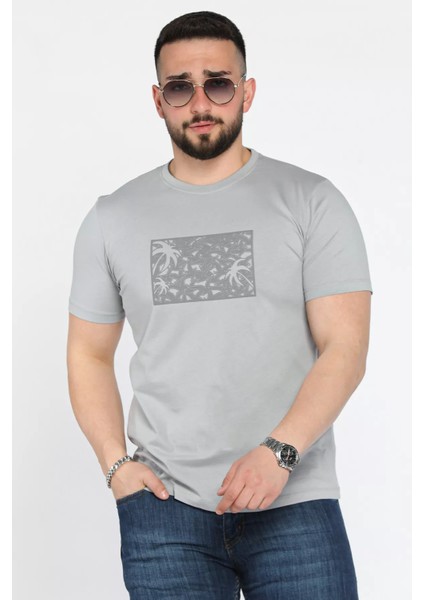 Erkek Bisiklet Yaka Baskılı Tişört P-00015990