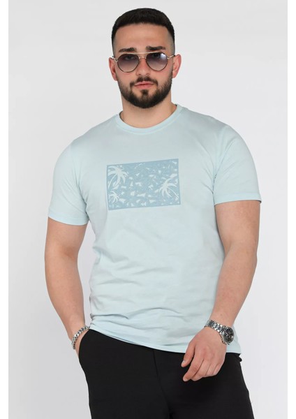 Erkek Bisiklet Yaka Baskılı Tişört P-00015990