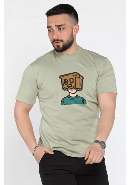 Bisiklet Yaka Kol Katlamalı Baskılı Erkek Tişört P-00015993 fiyatları