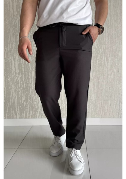 Erkek Duble Paça Bel Bağlamalı Kumaş Pantolon P-00015846