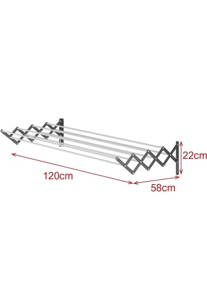 Akordiyon Çamaşır Kurutmalık - Duvara Monte, Katlanabilir Çamaşırlık 120 cm Antrasit