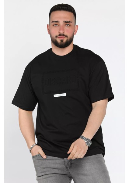 Erkek Yazı Baskılı Oversize Tişört P-00015996