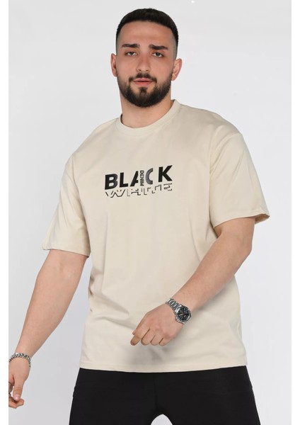 Yazı Baskılı Erkek Bisiklet Yaka Tişört P-00015994