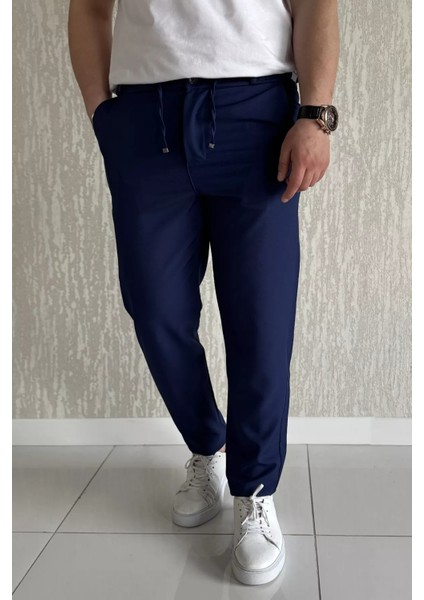 Erkek Duble Paça Bel Bağlamalı Kumaş Pantolon P-00015846