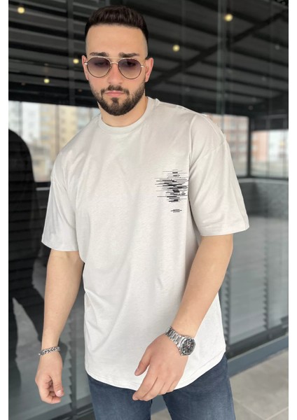 Oversize Baskılı Bisiklet Yaka Erkek Tişört P-00015998