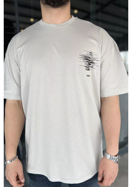 Oversize Baskılı Bisiklet Yaka Erkek Tişört P-00015998 fırsatları