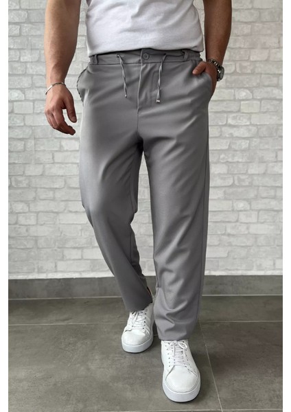 Erkek Duble Paça Bel Bağlamalı Kumaş Pantolon P-00015846