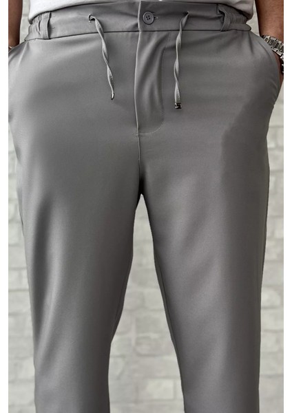 Erkek Duble Paça Bel Bağlamalı Kumaş Pantolon P-00015846