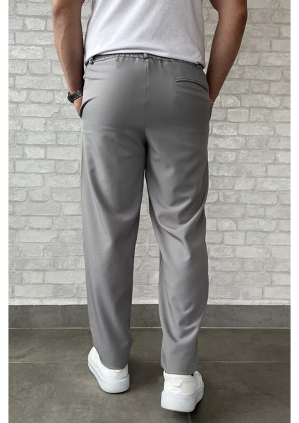 Erkek Duble Paça Bel Bağlamalı Kumaş Pantolon P-00015846