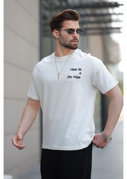 Beyaz Baskılı Basic Erkek Tişört E7150