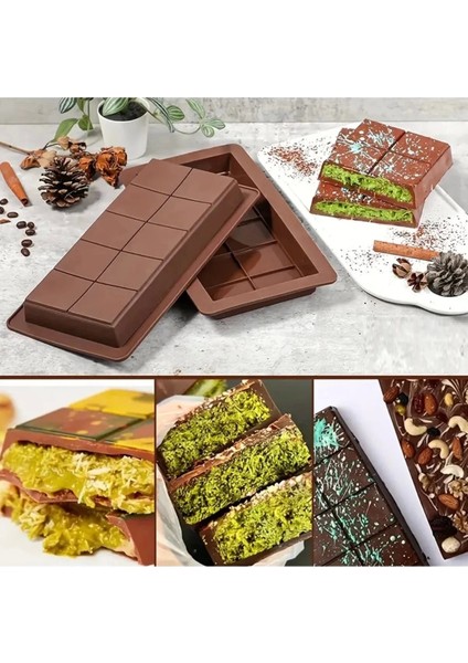 Meşhur Dubai Çikolatası Kalıbı Silikon - Büyük Tablet Çikolata Mum Kek Kalıbı Pasta Kalıbı