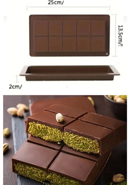 Meşhur Dubai Çikolatası Kalıbı Silikon - Büyük Tablet Çikolata Mum Kek Kalıbı Pasta Kalıbı