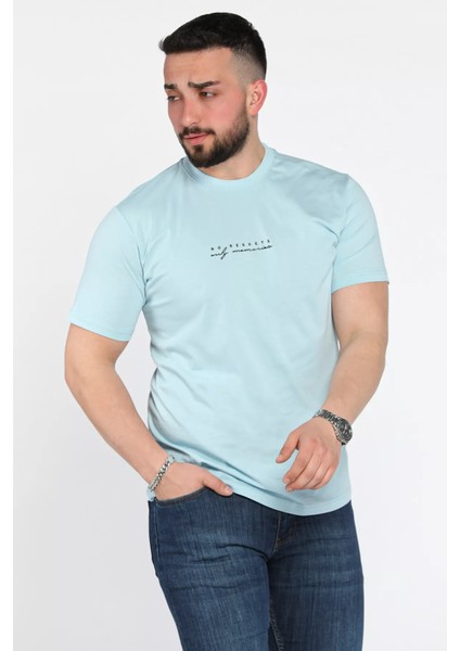 Erkek Silikon Kabartma Yazı Baskılı Bisiklet Yaka Tişört P-00015047