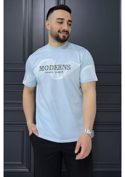 Erkek Bisiklet Yaka Baskılı Tişört P-00015836