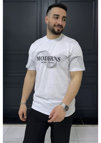 Erkek Bisiklet Yaka Baskılı Tişört P-00015836