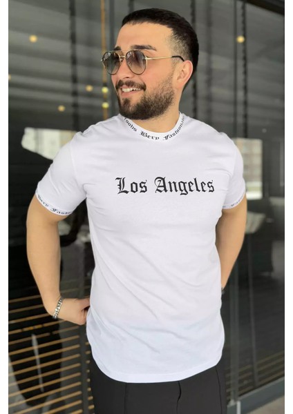 Erkek Bisiklet Yaka Yazı Baskılı Tişört P-00015042