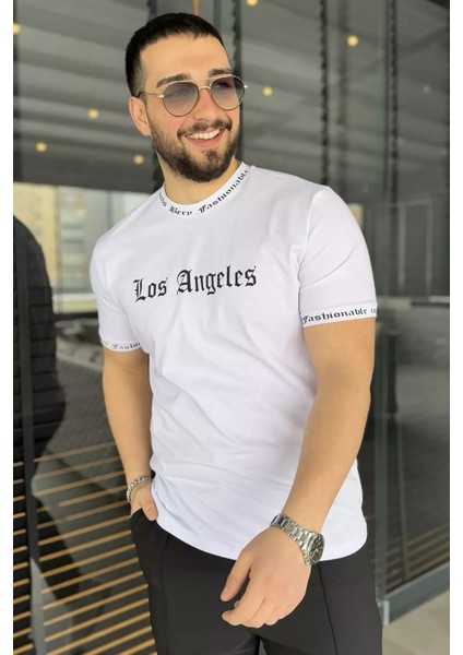 Erkek Bisiklet Yaka Yazı Baskılı Tişört P-00015042 fiyatları